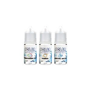 OLAR 極地煙油三瓶合照-草莓奇異、芒果與礦泉水風味展示,強調清爽果香與冰感特色設計